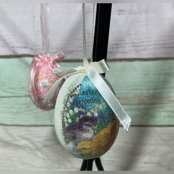 2 NEW Glittery Sugared Egg Ornaments Perfect for Easter Wreath Spring Tree NWOT - Picture 2 of 7